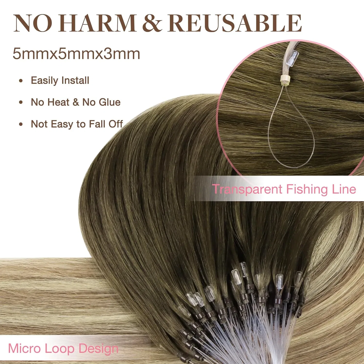 Наращивание волос на микрокольцах GOO GOO Microring Real Hair Extensions, 50 см, 50 г Goo Goo — фото 4