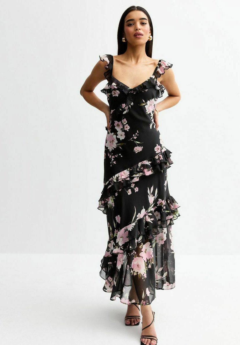 

Платье макси VINTAGE FLORAL PRINT CHIFFON MAXI New Look, черный
