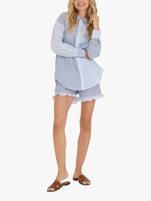 

Шорты с высокой талией Salvador в полоску с рюшами A-VIEW, Navy/White