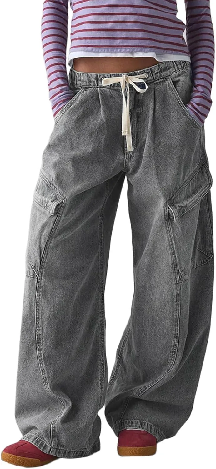 

Женские джинсы-карго с широкими штанинами и эластичным поясом CHARTOU