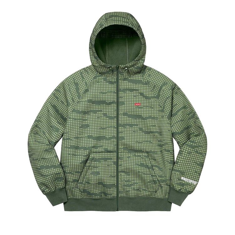 

Толстовка Supreme WINDSTOPPER Zip Up Hooded Sweatshirt Olive Grid Camo, зеленый