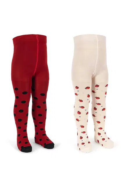 Колготки детские с жаккардовым узором 2 Pack Ladybug Jacquard Tights Konges Sløjd, красный — фото 2