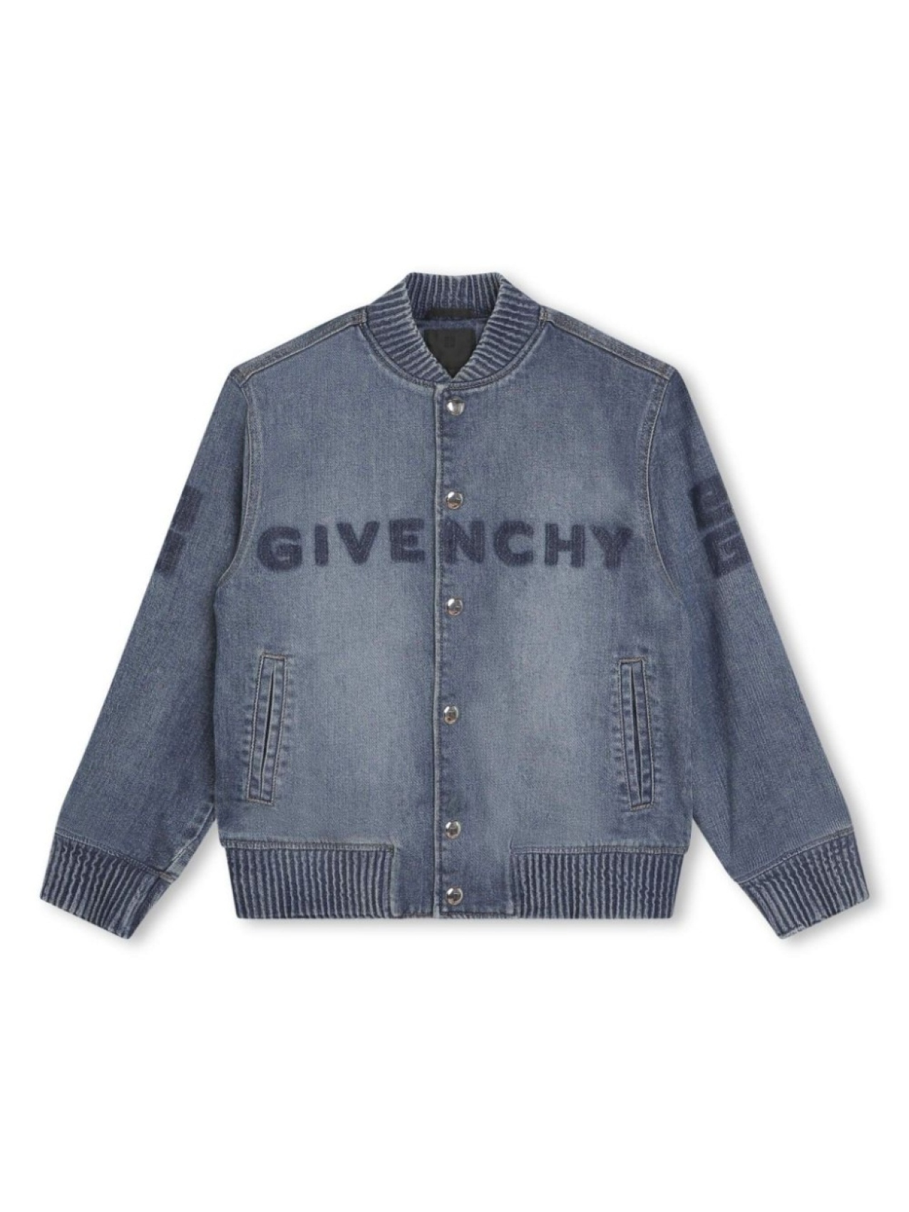 

Givenchy Kids джинсовый бомбер с логотипом, синий