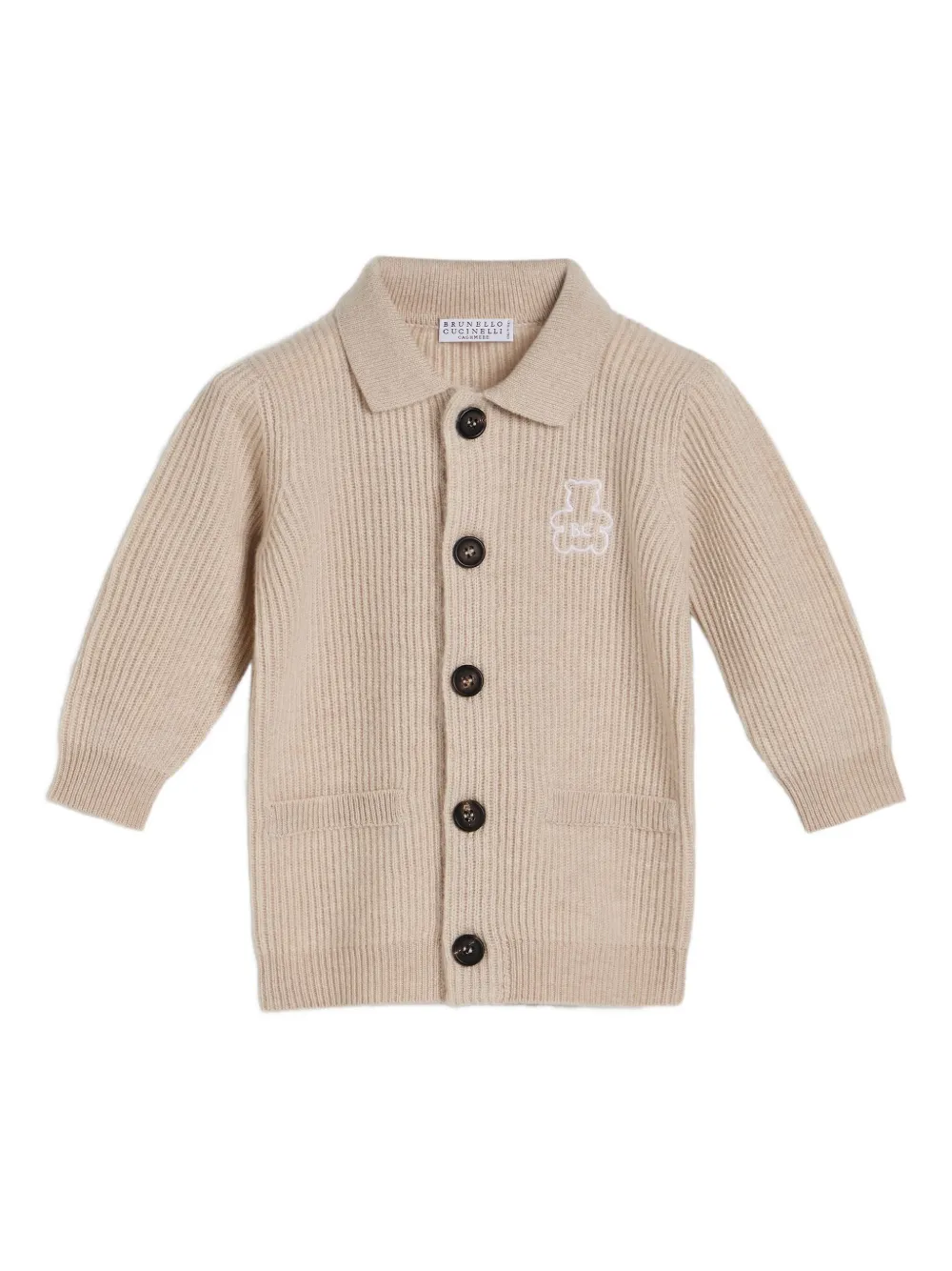 

Кардиган ребристой вязки с вышитым мишурой Brunello Cucinelli Kids, нейтральный