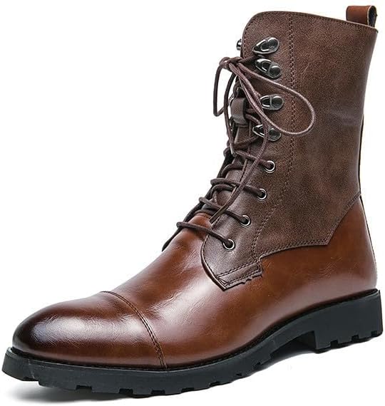 

Мужские кожаные боевые ботинки Santimon с шнуровкой, закрытым носком, прочной противоскользящей подошвой и стильным дизайном на щиколотке, коричневый