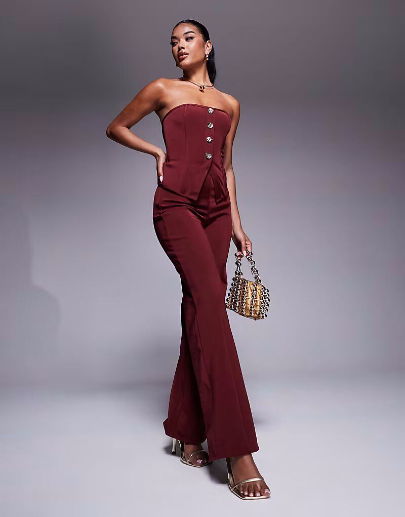 

Прямые бандажные брюки бордового цвета Asos Design