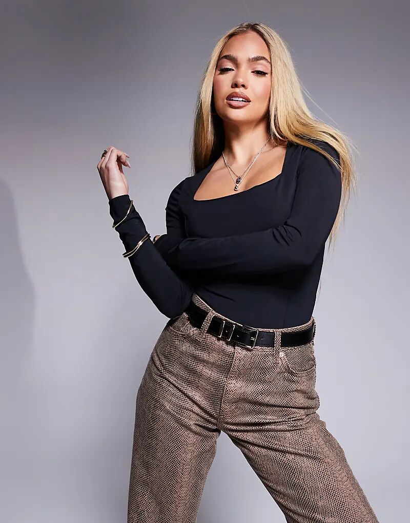 

Боди ASOS DESIGN с квадратным вырезом и длинными рукавами, черный цвет