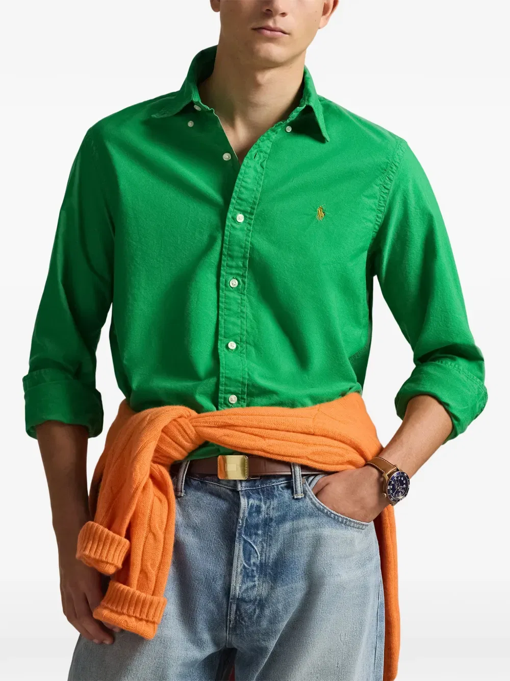Рубашка с логотипом на пуговицах Polo Ralph Lauren, зеленый — фото 3