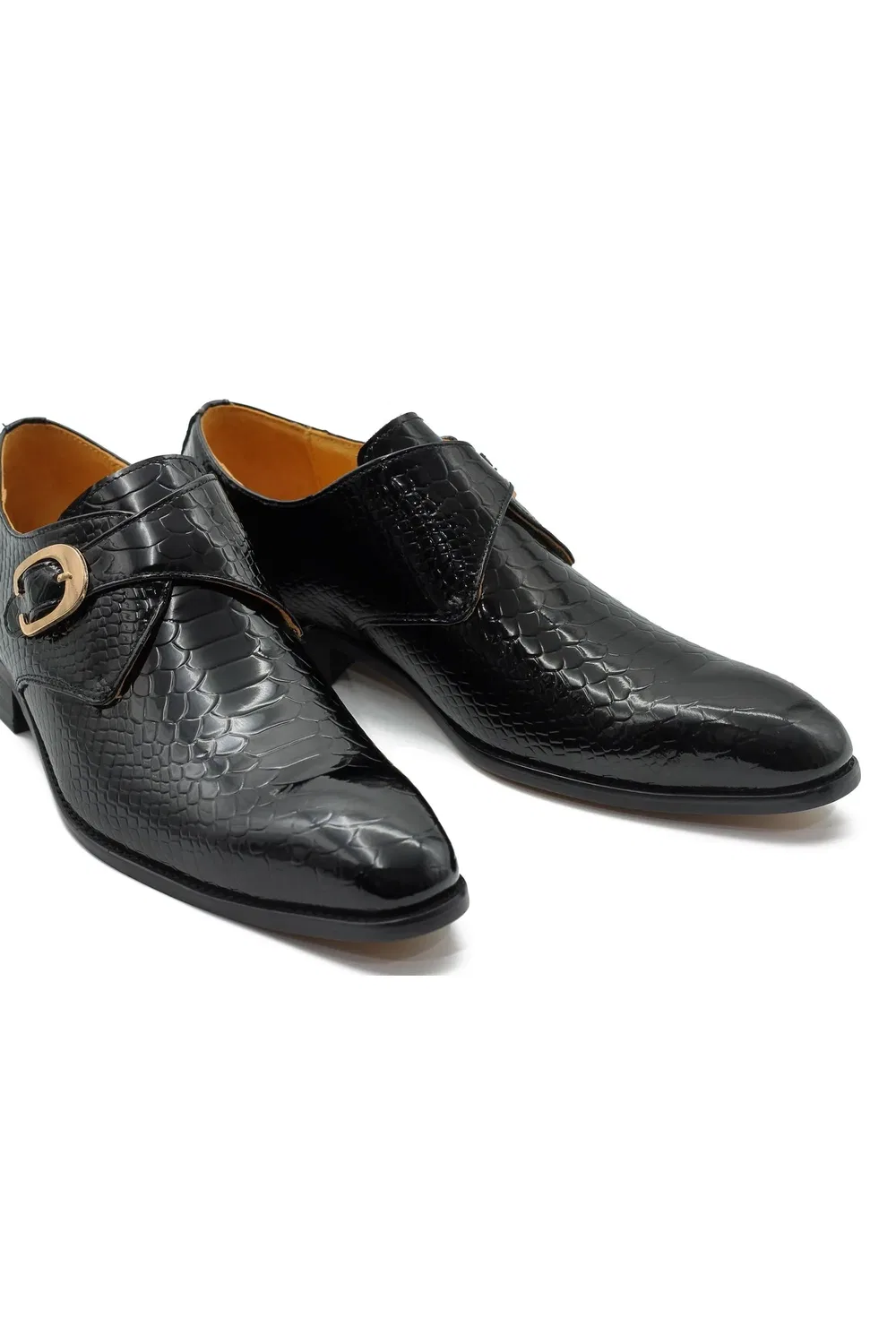 Monk Shoes из кожи с крокодиловым принтом Xposed, черный — фото 4