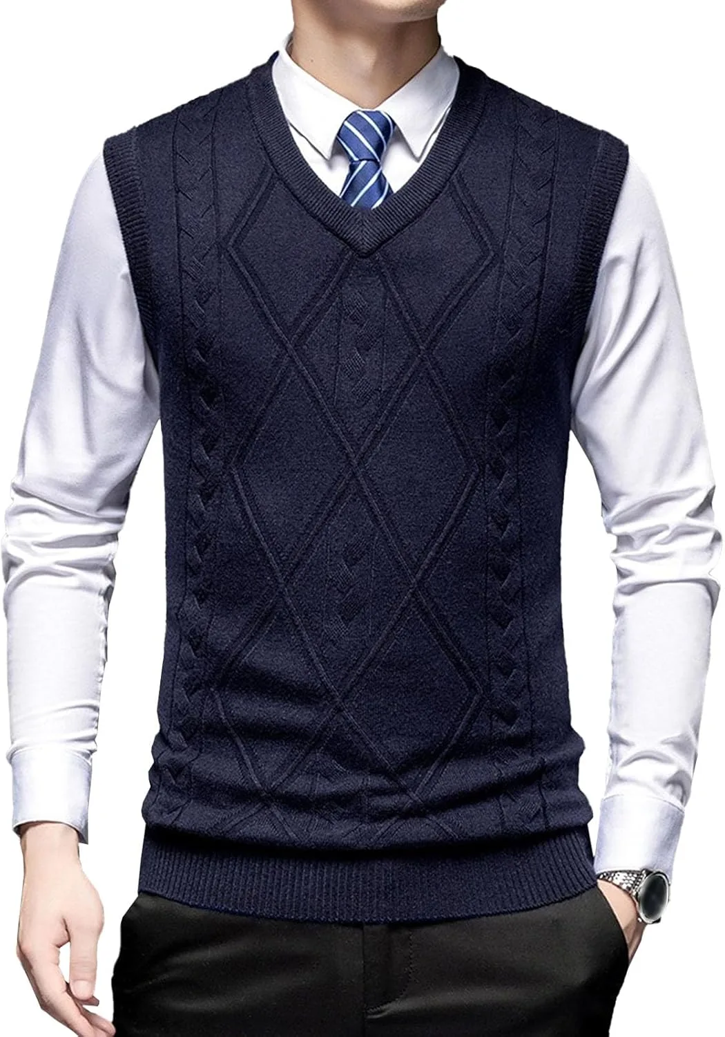 

Мужской V-образный свитер-жилет Slim Fit без рукавов DGHM-JLMY