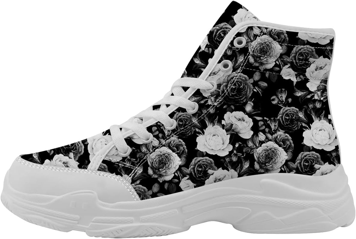 

Кроссовки Rose High Top для женщин, тканевые платформы с цветочным узором на шнуровке, подарки для мамы или жены Generic, белый/черный