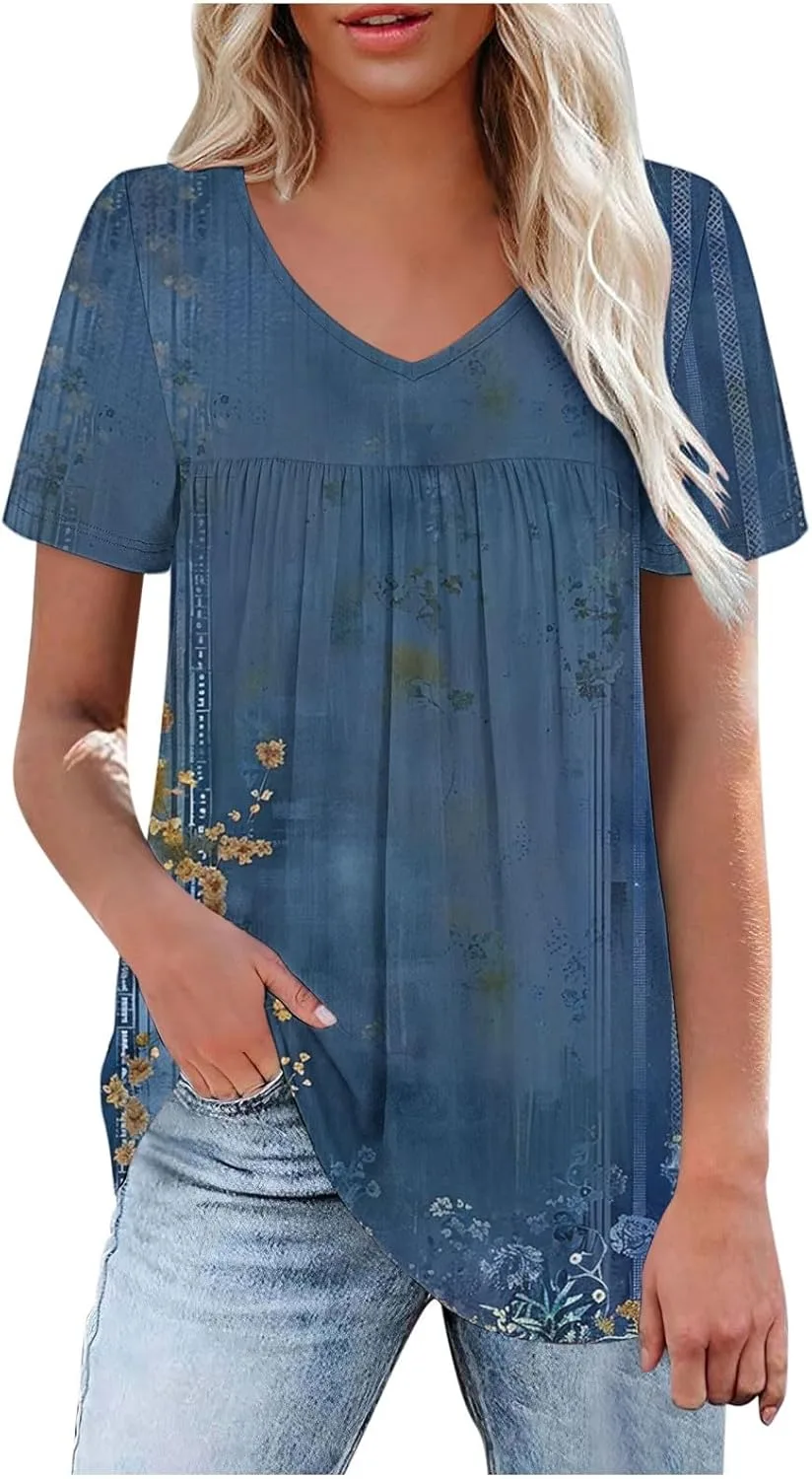 

Женская футболка V-образным вырезом с цветочным принтом Smxrfitk