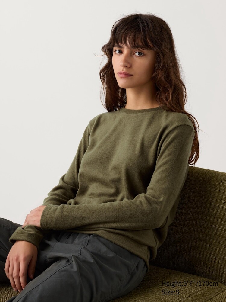 

Лонгслив из флиса heattech Uniqlo, оливковый