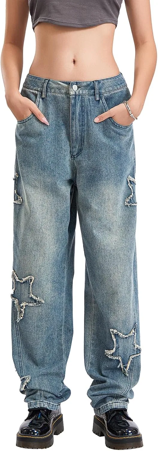 

Женские джинсы прямые широкие мешковатые high waisted relaxed fit деним Fuguibadn