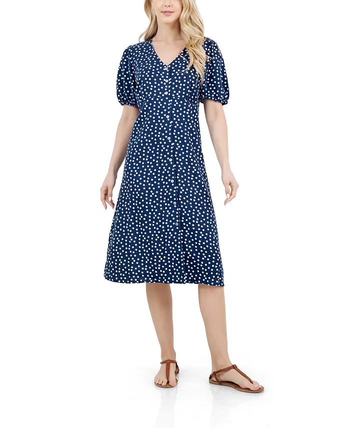 

Женское платье миди с V-образным вырезом и завышенной талией Fever, синий