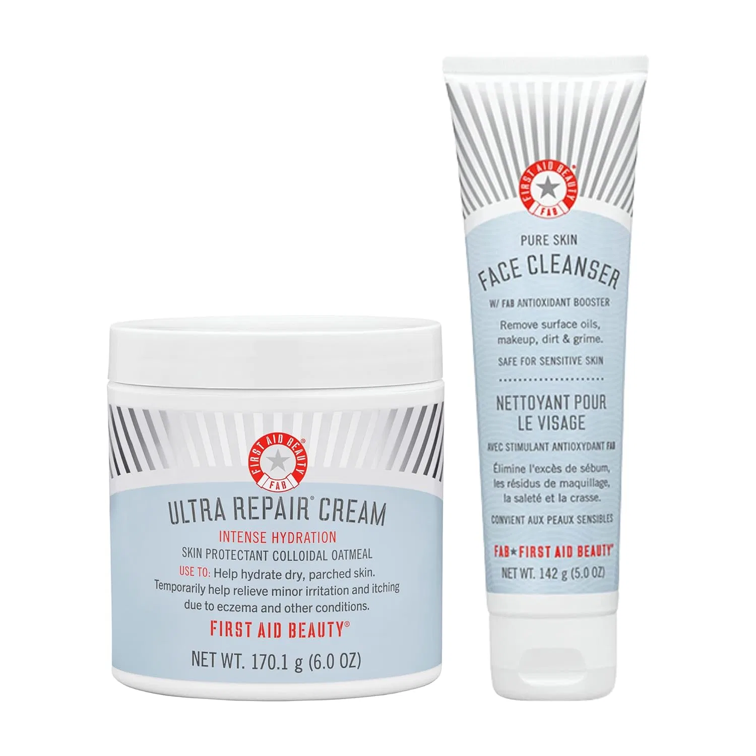 Набор First Aid Beauty: интенсивно увлажняющий крем Ultra Repair Cream, 170 г, и очищающее средство Pure Skin Face Cleanser, 5 унций First Aid Beauty