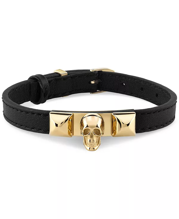 

Мужской браслет с подвеской в виде черепа Enigma, черный кожаный, из нержавеющей стали с ионным покрытием золотом Philipp Plein, gold