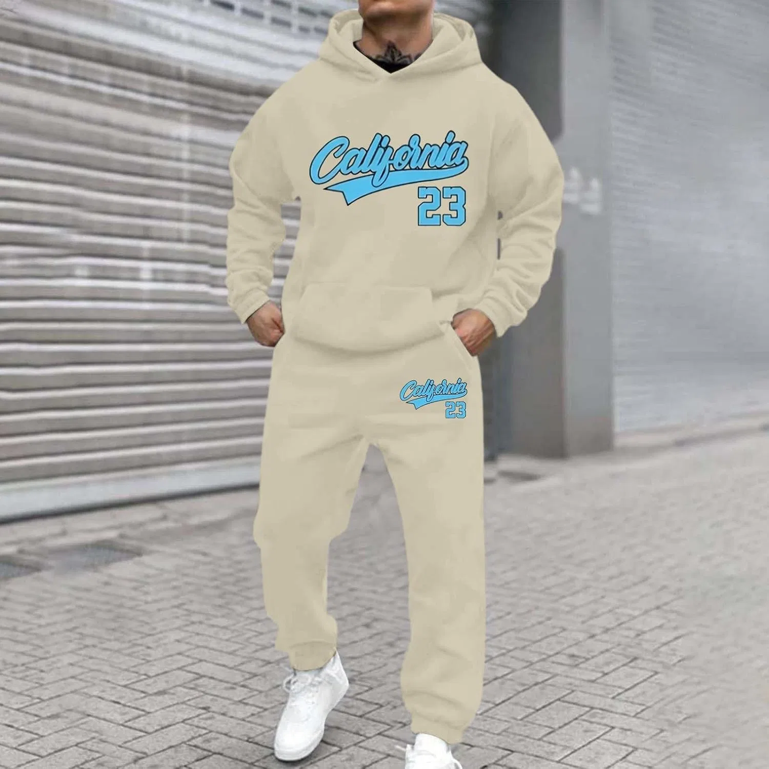 Спортивный костюм из футера с капюшоном и штанами, Generic, A02-khaki