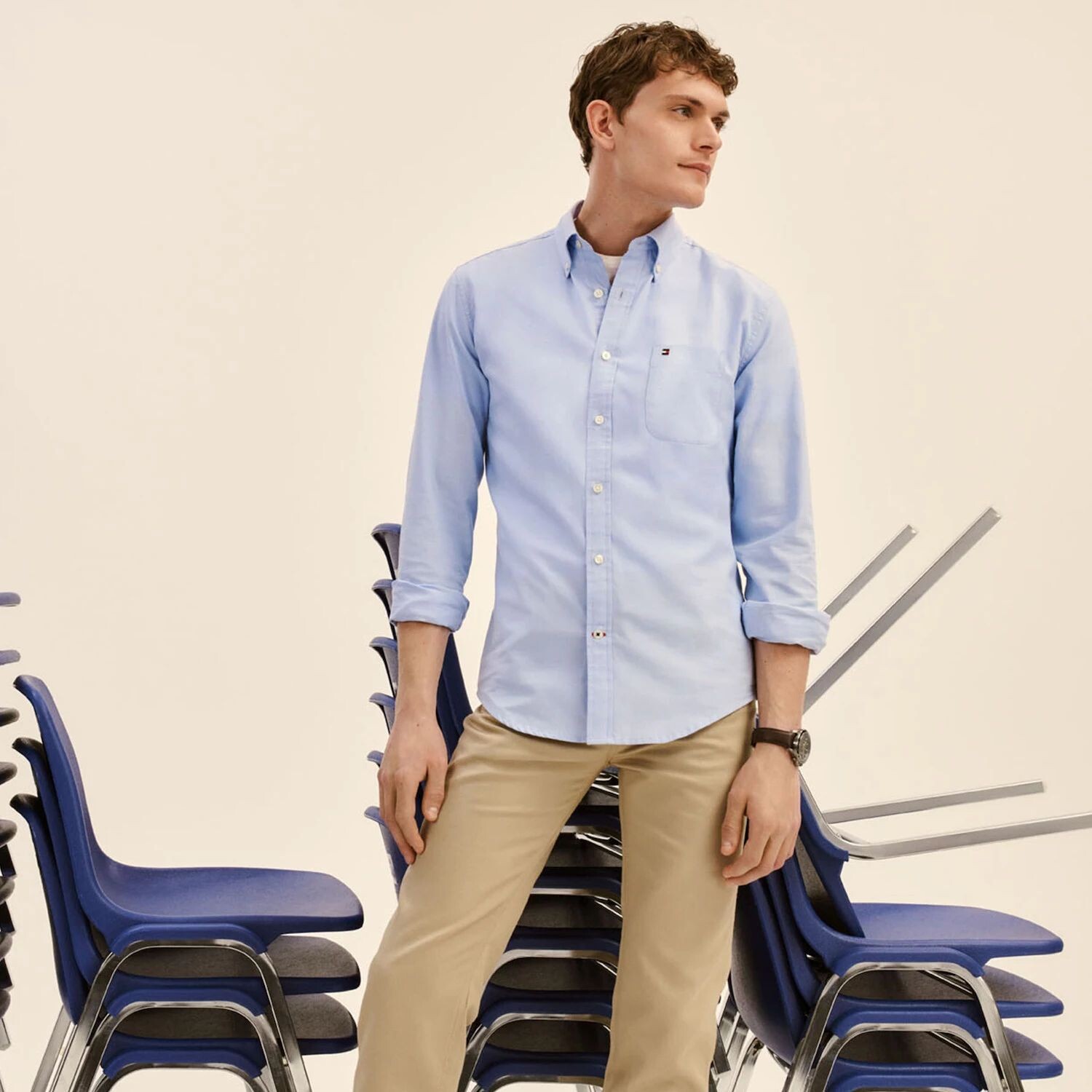 Мужская эластичная оксфордская рубашка Tommy Hilfiger Custom Fit Essential — фото 3
