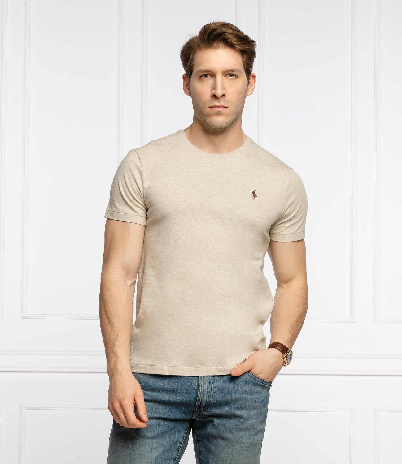 Футболка POLO RALPH LAUREN custom slim fit, бежевый — фото 2