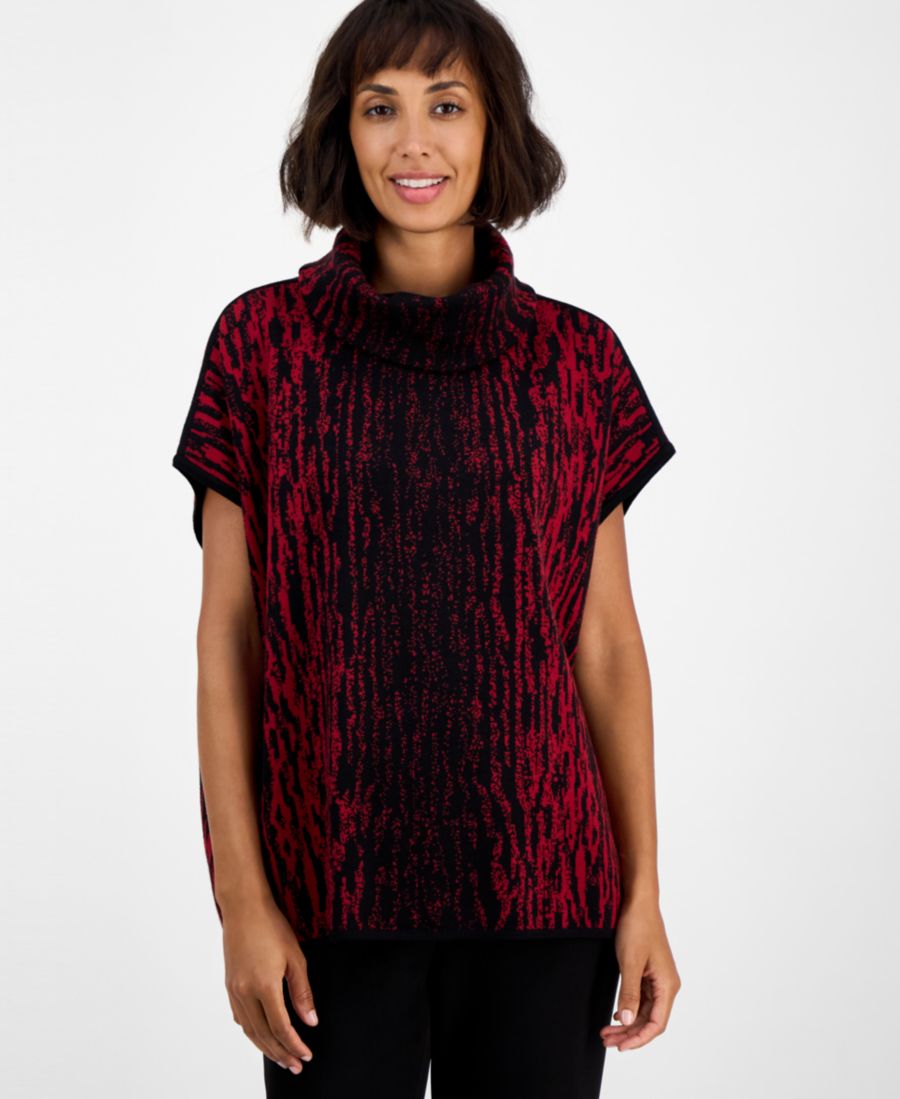 

Женский свитер с воротником-хомутом и рукавами летучая мышь Anne Klein, Anne Black/titian Red