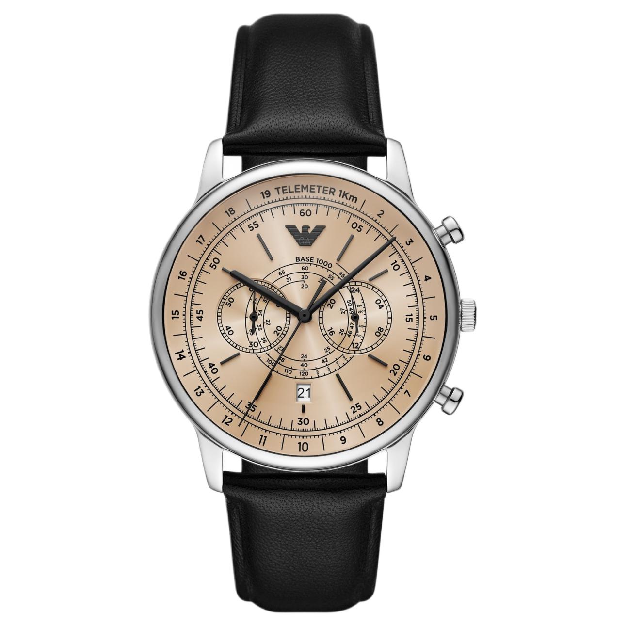 

EMPORIO ARMANI Часы-хронограф Telemeter с черным кожаным корпусом
