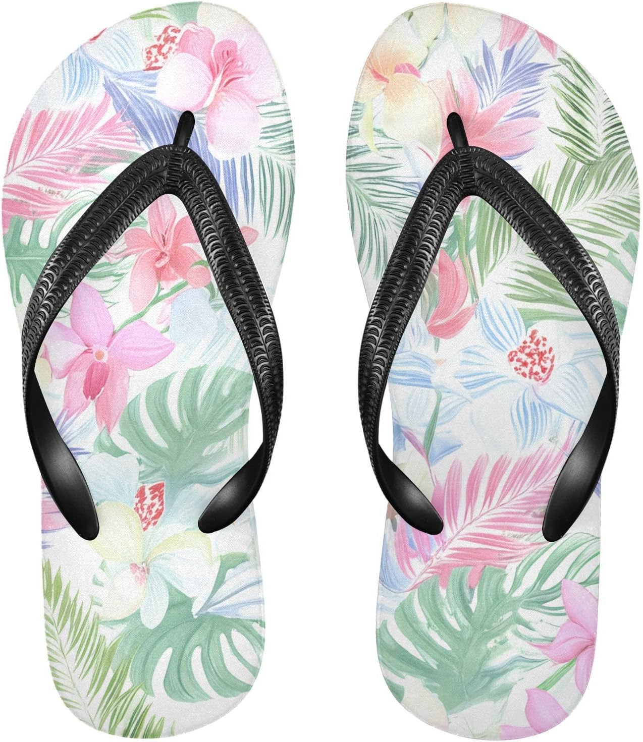 

Женские и мужские пляжные шлепанцы с белым цветочным принтом орхидеи и пальмовых листьев, резиновые, нескользящие, летние тапочки для душа Sinestour