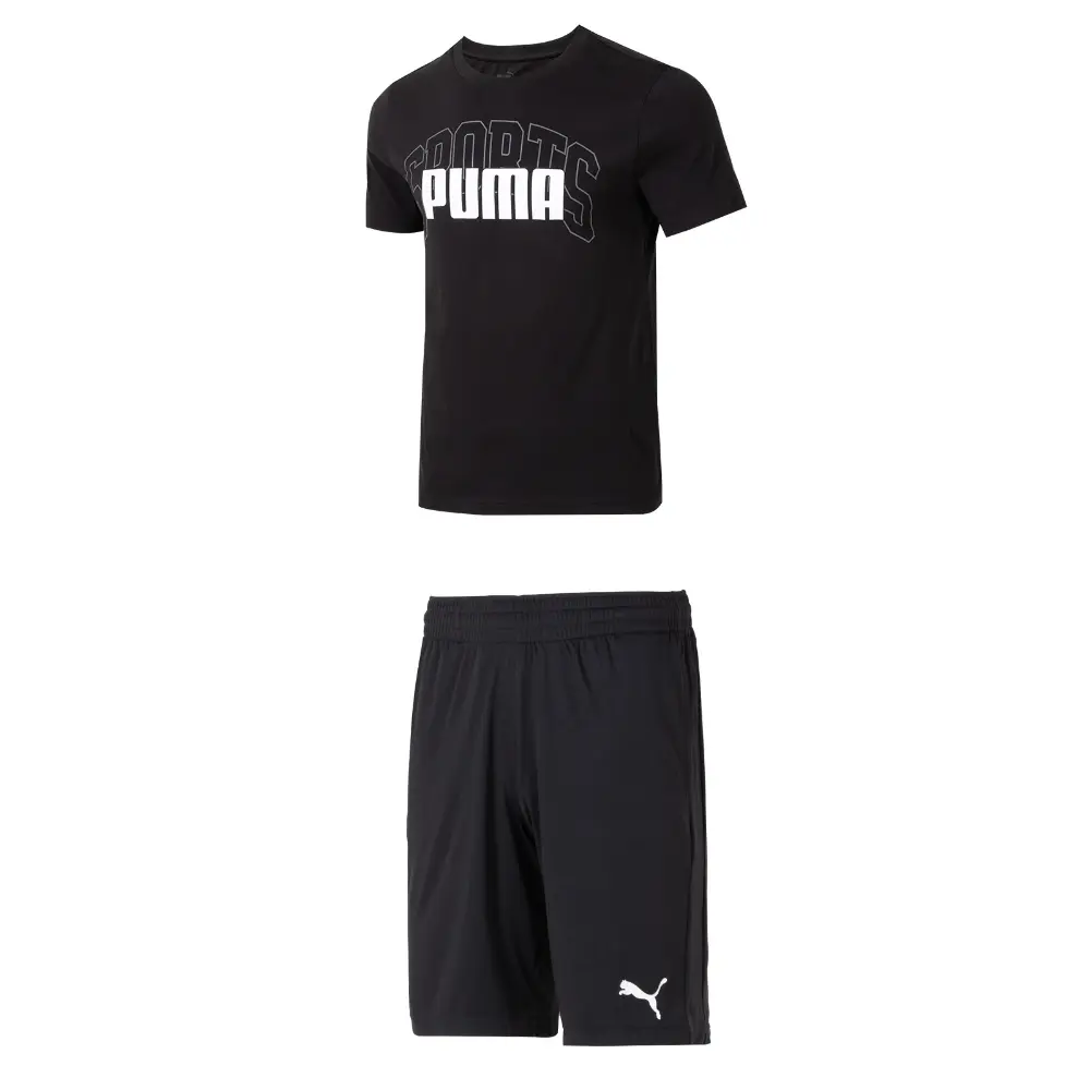 

Повседневный спортивный мужской комплект черный топ и черные шорты Puma, черный