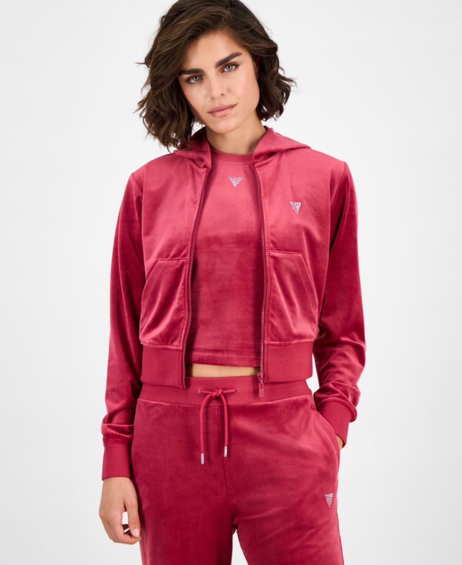 

Женская укороченная велюровая толстовка от кутюр GUESS, Mid Magenta