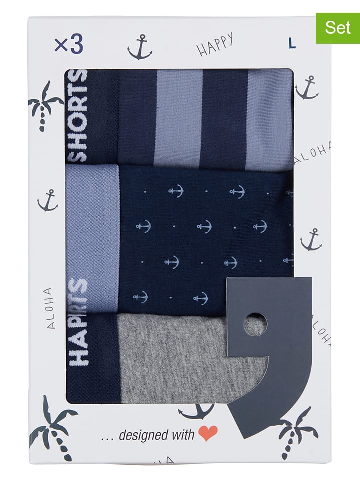 

Happy Shorts Комплект из 3 штук: боксерские шорты темно-синего/серого цвета