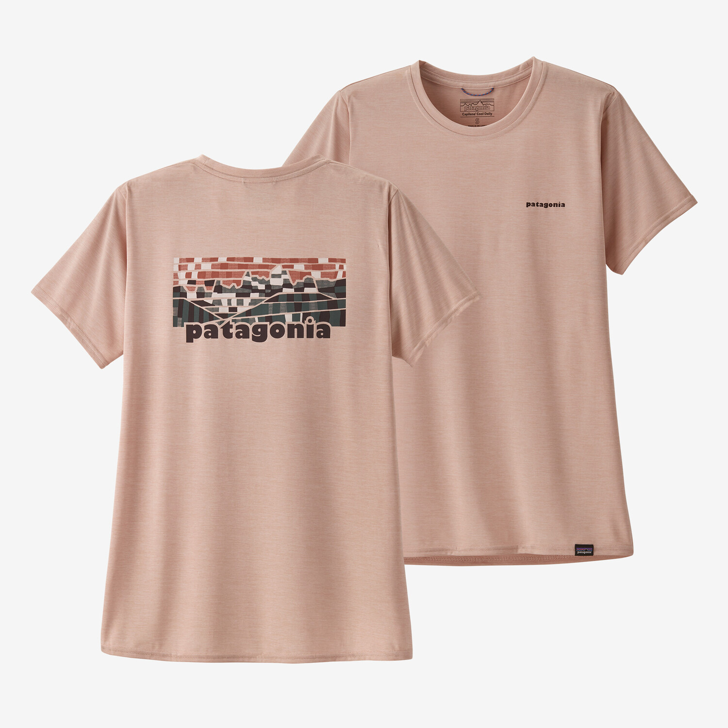 

Женская рубашка Capilene Cool с графическим рисунком на каждый день Patagonia, цвет Fitz Roy Elements: Cozy Peach X-Dye