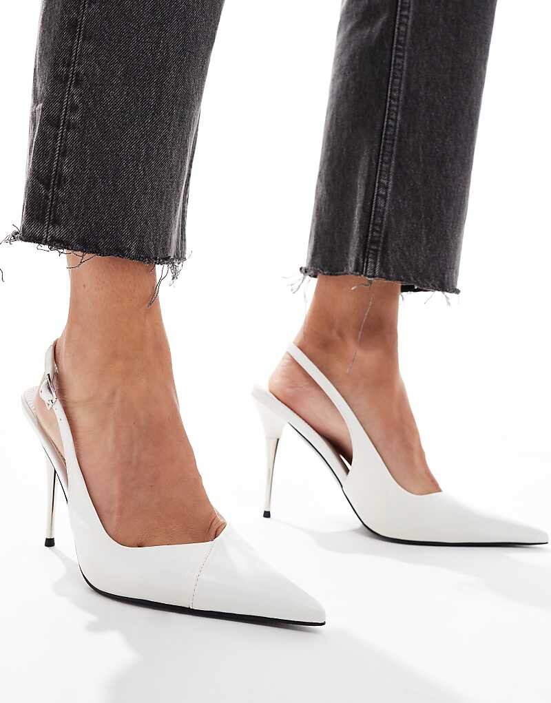 

ASOS DESIGN – Панк – Белые туфли на высоком каблуке из металла с ремешком сзади