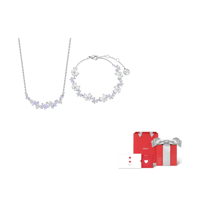 

Браслеты с блестящими цирконами для женщин Zegl, [фиолетовый zircon]wisteria bracelet+smile wisteria necklace