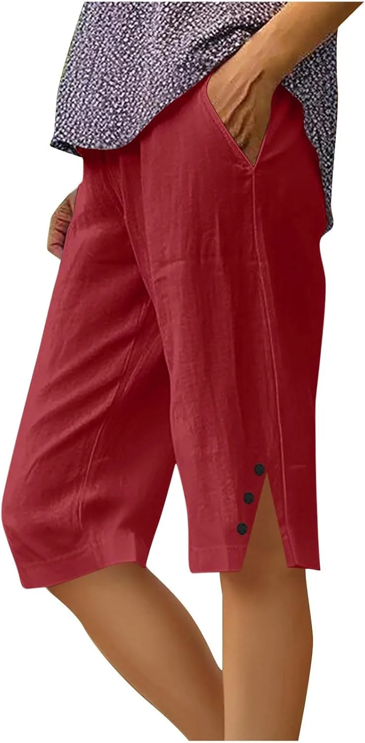 

Женские льняные бермуды с высокой талией и боковым разрезом Shiyingl