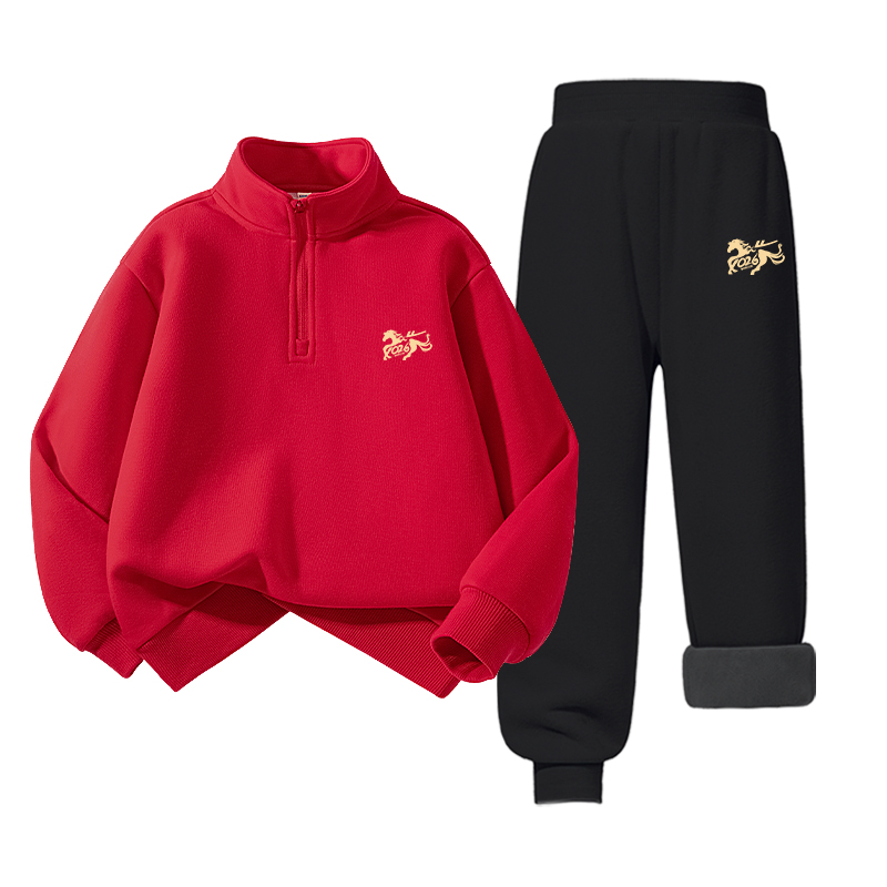 

Детская повседневная спортивная одежда WARRIOR, [fleece-lined new year setкрасныйh running horse золото k-черный/h running horse золото k