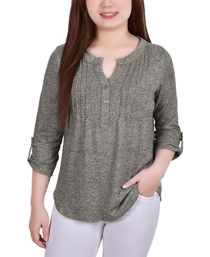 

Топ Petite с защипами на рукавах 3/4 NY Collection, серый