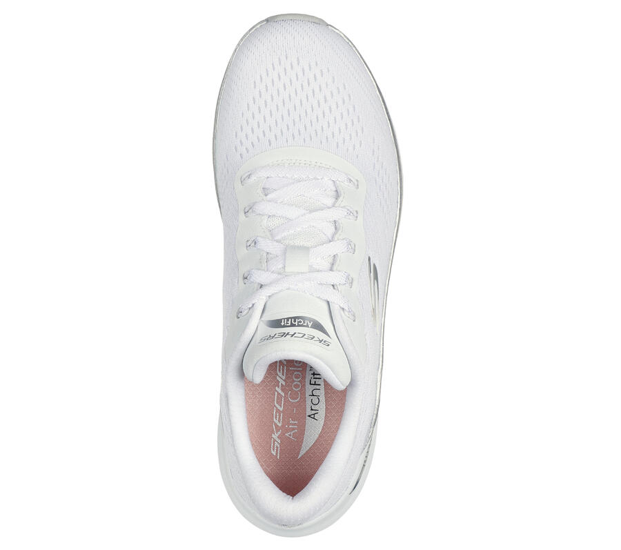 SKECHERS Женские кроссовки ARCH FIT 2.0 GLOW THE DISTANCE слипоны белые / серебристые — фото 2