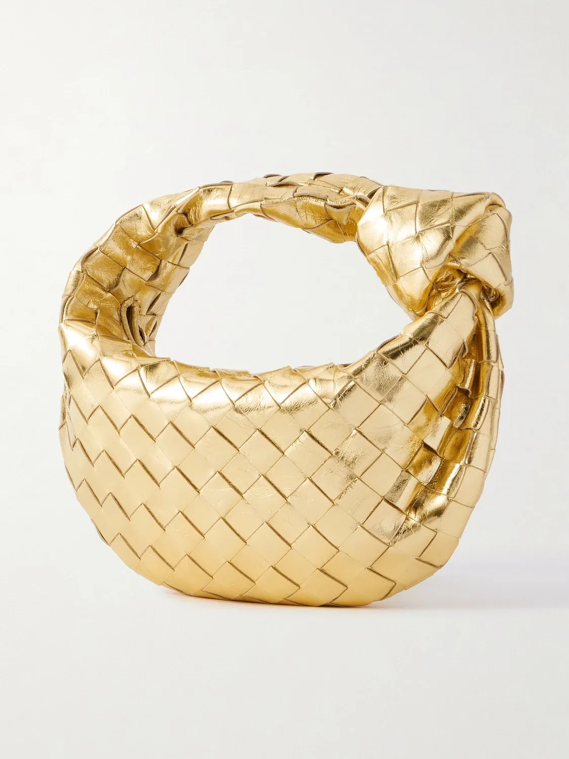 Мини-сумка Jodie из плетеной металлизированной кожи с узлом BOTTEGA VENETA, золотой — фото 3