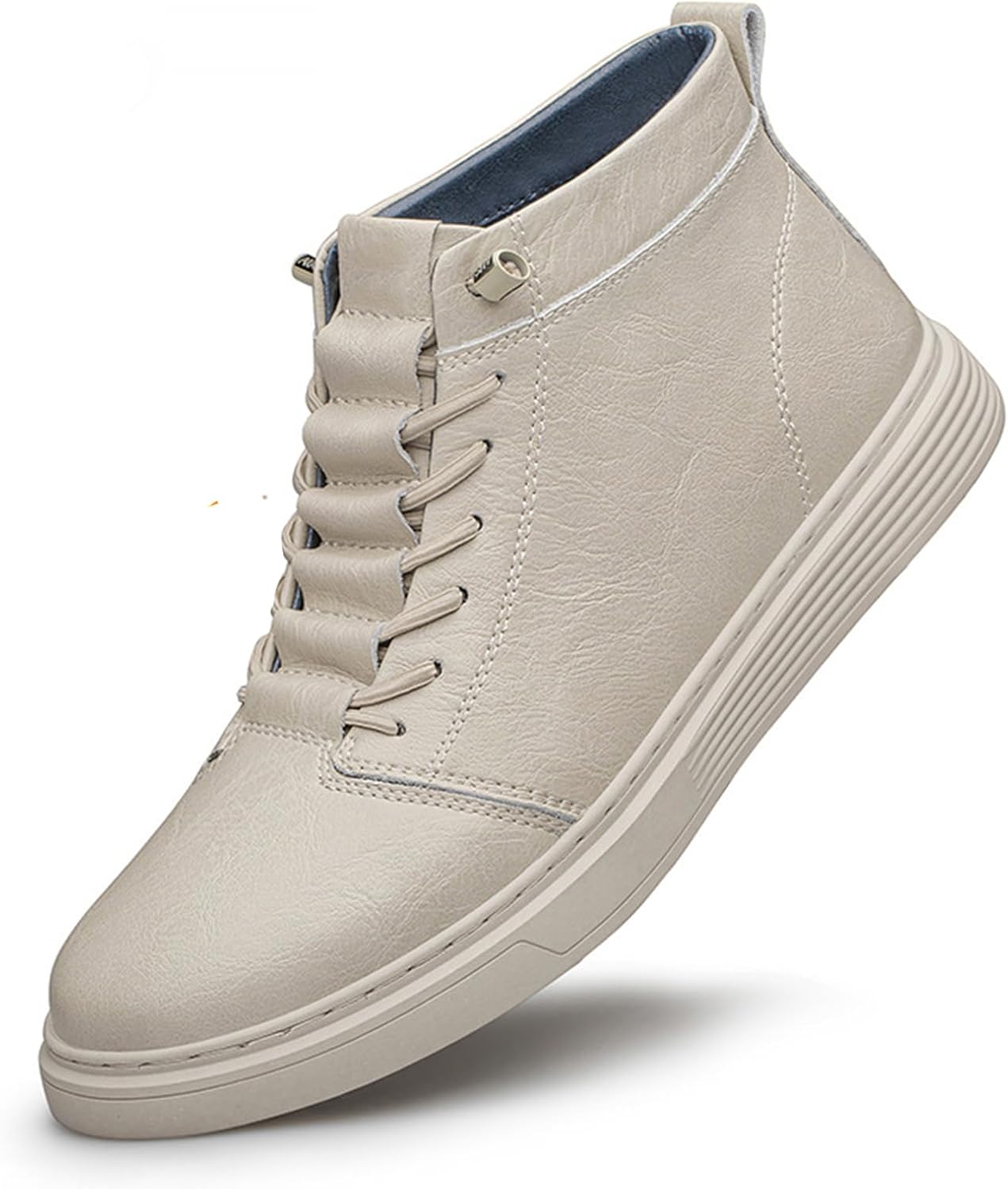 

Мужские высокие кожаные с тиснением кеды на плоской подошве, осенние, с плюшевой подкладкой, удобные, теплые, плоская противоскользящая подошва, шнуровка, чукка-ботинки, простой модный стиль, для прогулок и спорта Nvbuke, белый