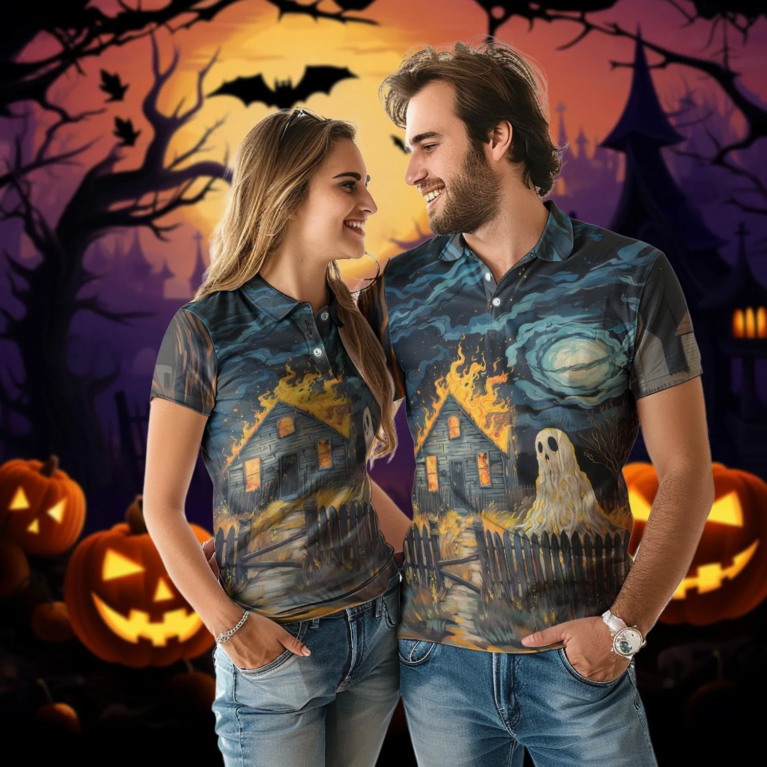 Мужское поло с принтом, Halloween, Regular Fit, хлопок/полиэстер, Hlw_10 — фото 2