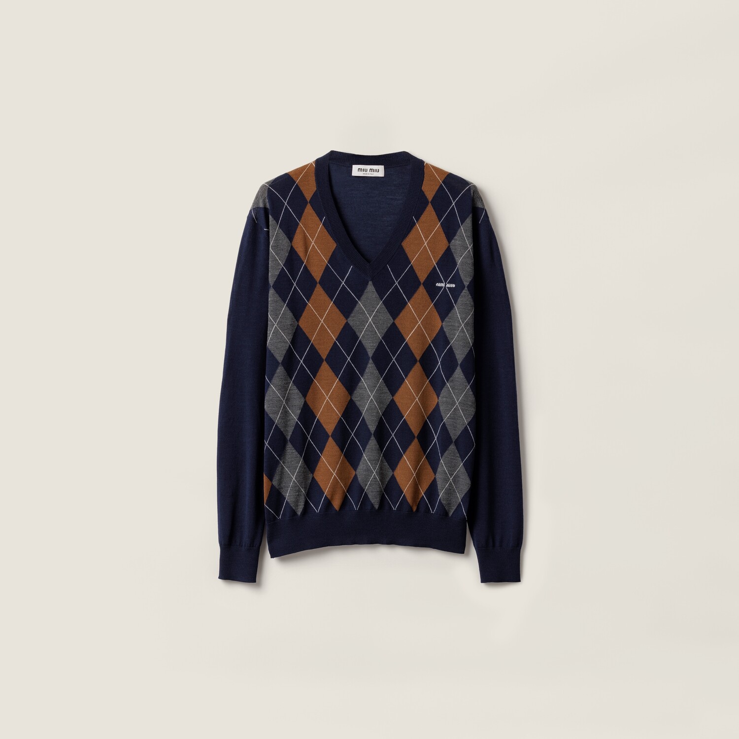 

Шерстяной свитер с v-образным вырезом MIU MIU, темно-синий