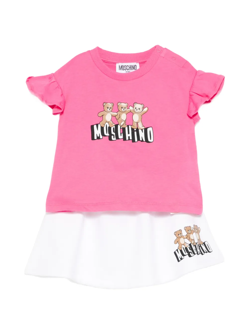

Спортивный костюм с принтом в виде мишки и оборками Moschino Kids, белый