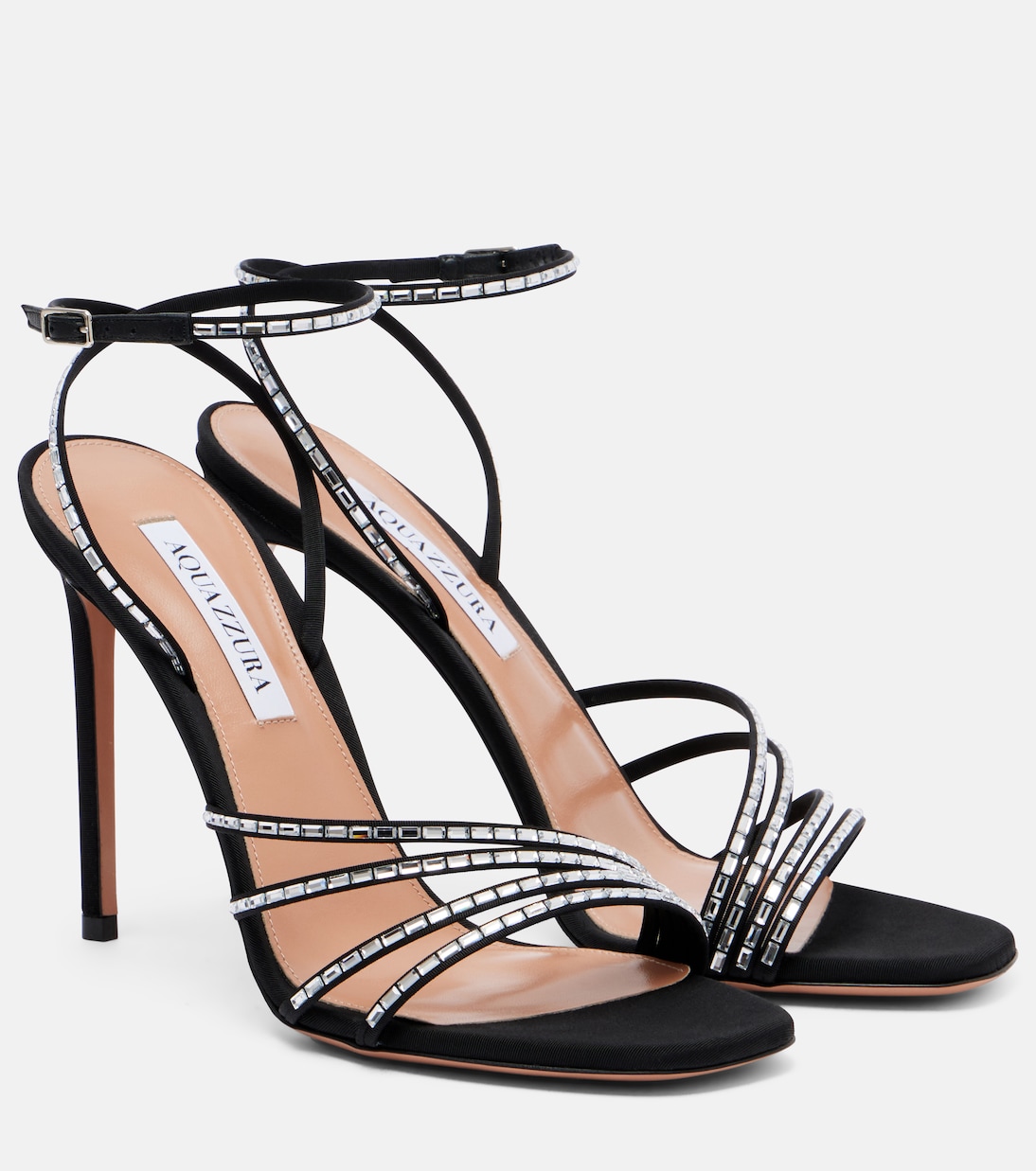 Mistica 105 декорированные атласные сандалии Aquazzura, черный