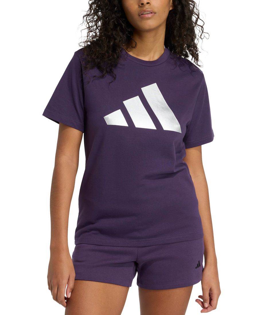 

Женская хлопковая футболка с круглым вырезом и металлизированным логотипом Adidas, Aurora Plum