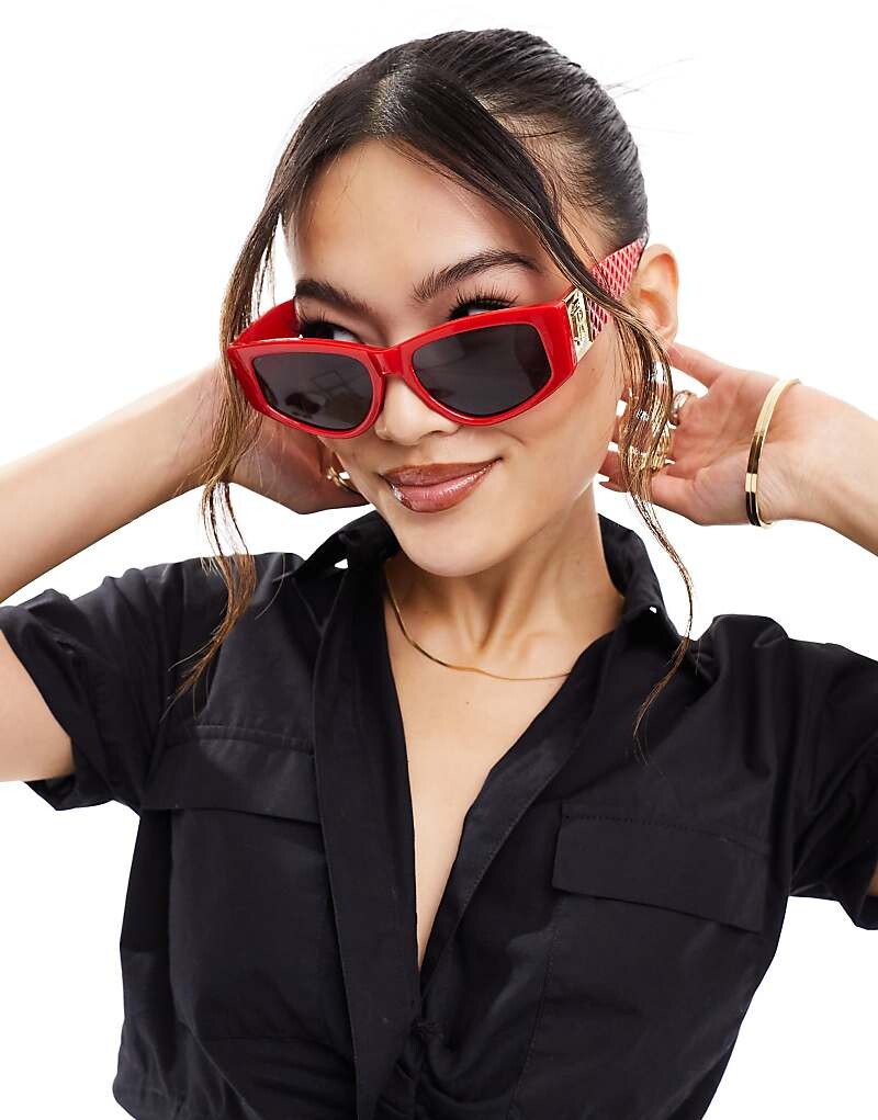 

Красные узкие солнцезащитные очки "кошачий глаз" River Island
