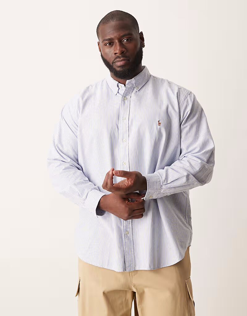 

Рубашка оксфорд с логотипом Big & Tall в полоску Polo Ralph Lauren, синий/белый