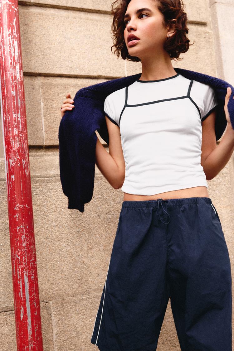 

Двойная футболка с контрастом для троих Pull And Bear, белый