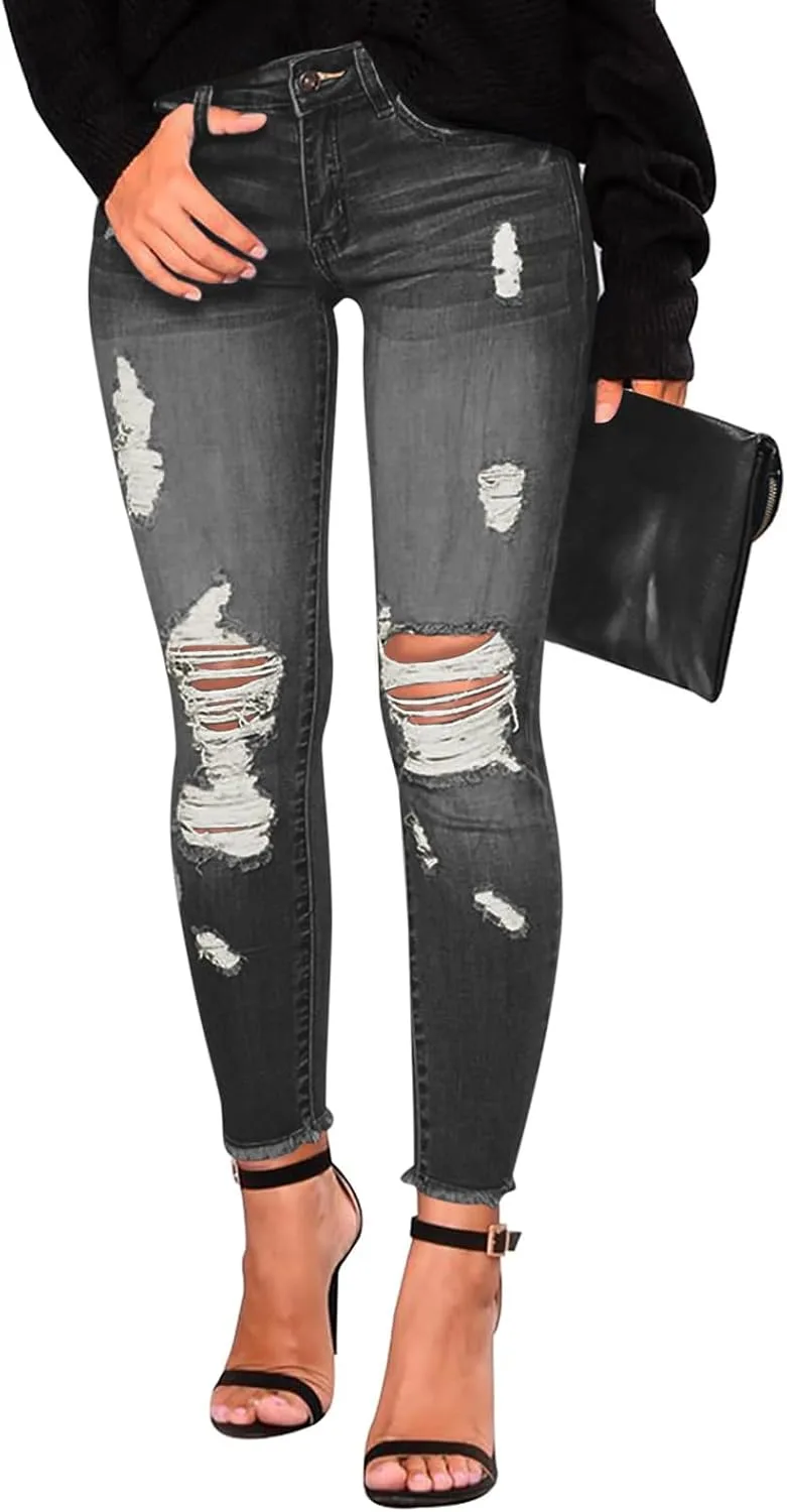 

Женские джинсы Mid Waisted с эффектом потертостей и растяжкой PerZeal