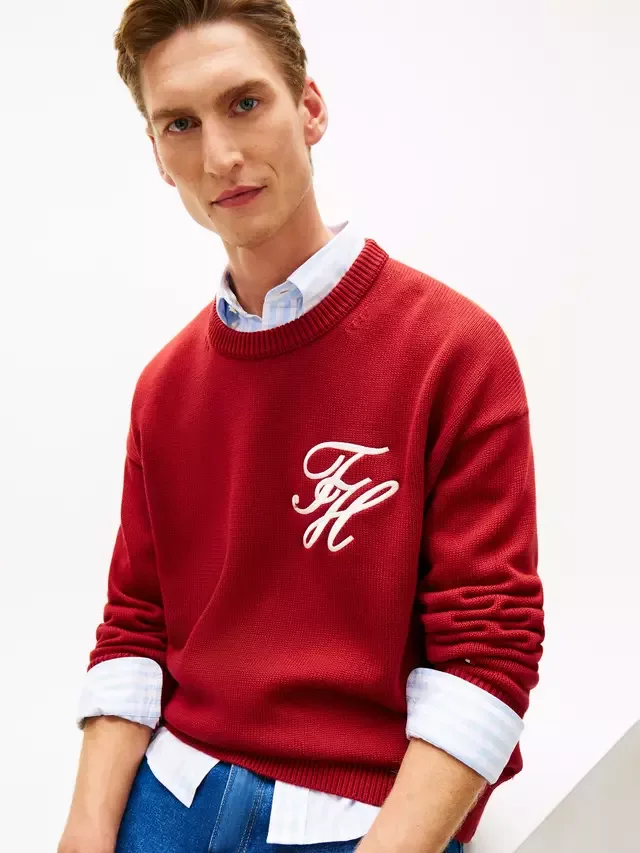 Свитер с круглым вырезом и вышивкой логотипа, красный/бордовый Tommy Hilfiger — фото 4