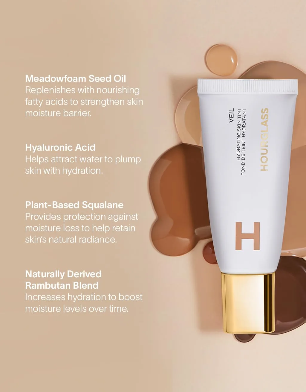 Hourglass Veil Hydrating Skin Tint, увлажняющий тонирующий крем с сияющим финишем, легкое наращиваемое покрытие, веган, cruelty-free, 8 — фото 4